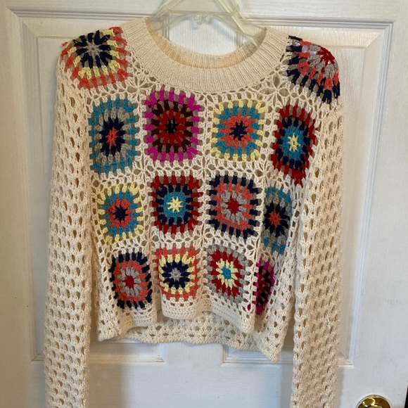 debut Sweaters - debut Cream Open Knit Sweater in Granny Squares